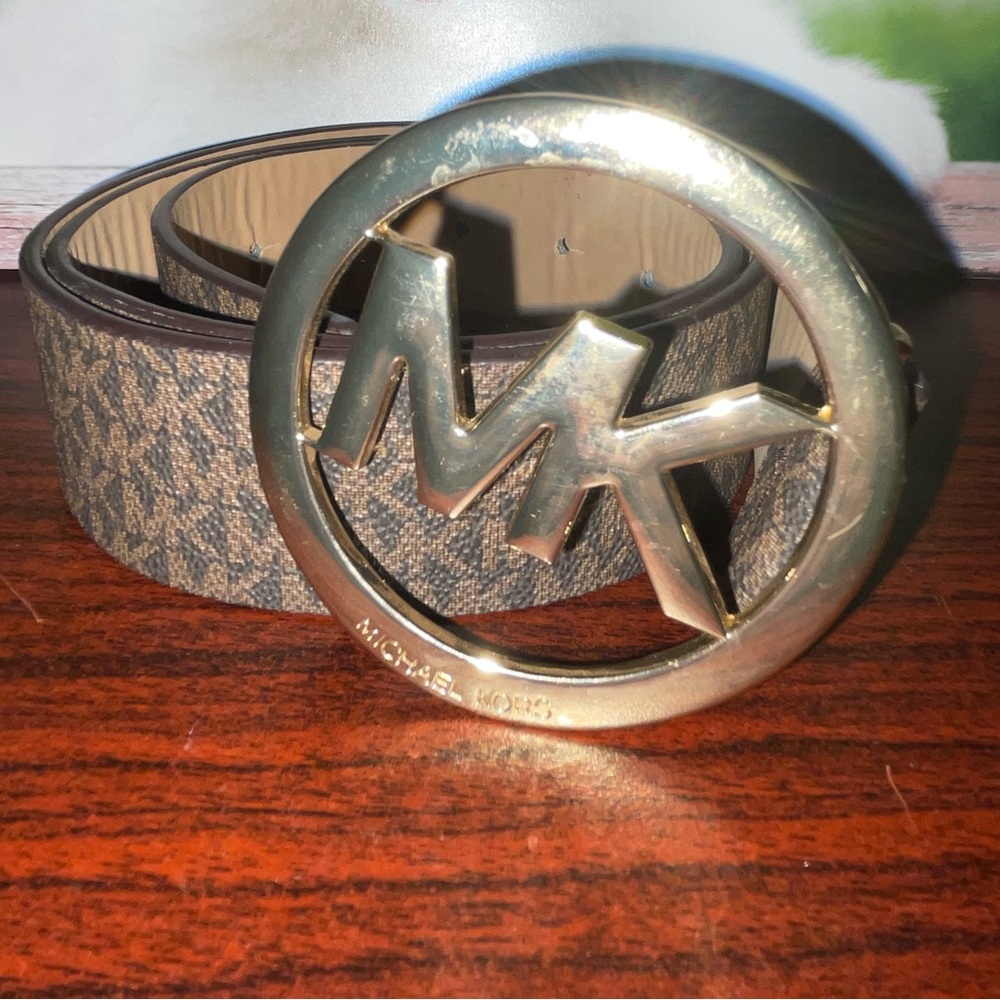 Michael Kors Patterned Belt with Gold Logo Buckle
